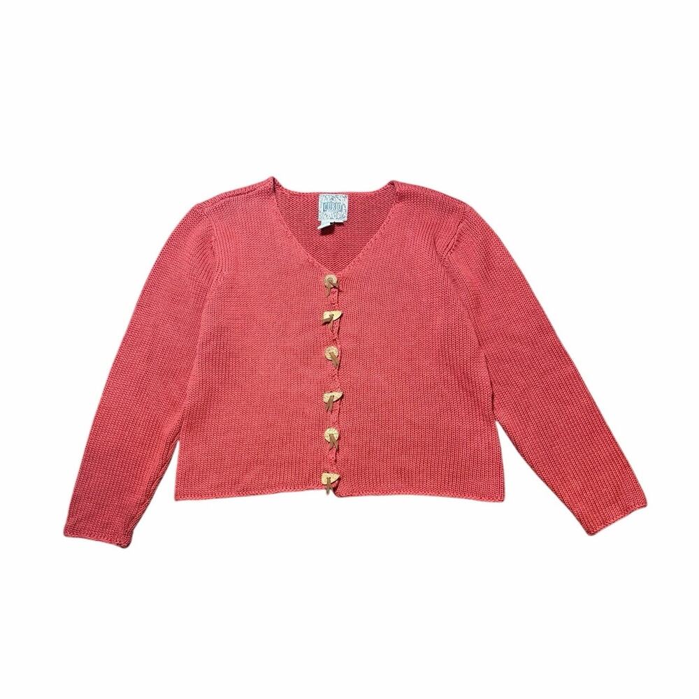 Curio Vintage Coral Orange Knit Cardigan Sweater